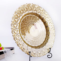 Assiette de présentation en verre motif paon antique pour mariage, assiettes en verre or et argent pour mariage de luxe à Dubaï