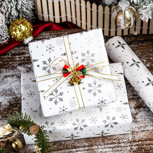 Snowflake <b>Pattern</b> Gift Wrapping <b>Paper</b> Double-Sided Coated Art <b>Paper</b> for Holiday Packaging 100GSM Roll Eco-Friendly - Product Image 2