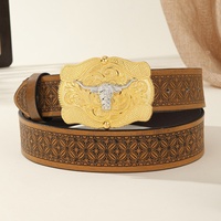 Ceinture de cowboy western transfrontalière avec grande boucle plaquée sculptée motif cheval au galop, style vintage tendance pour jeunes hommes punk