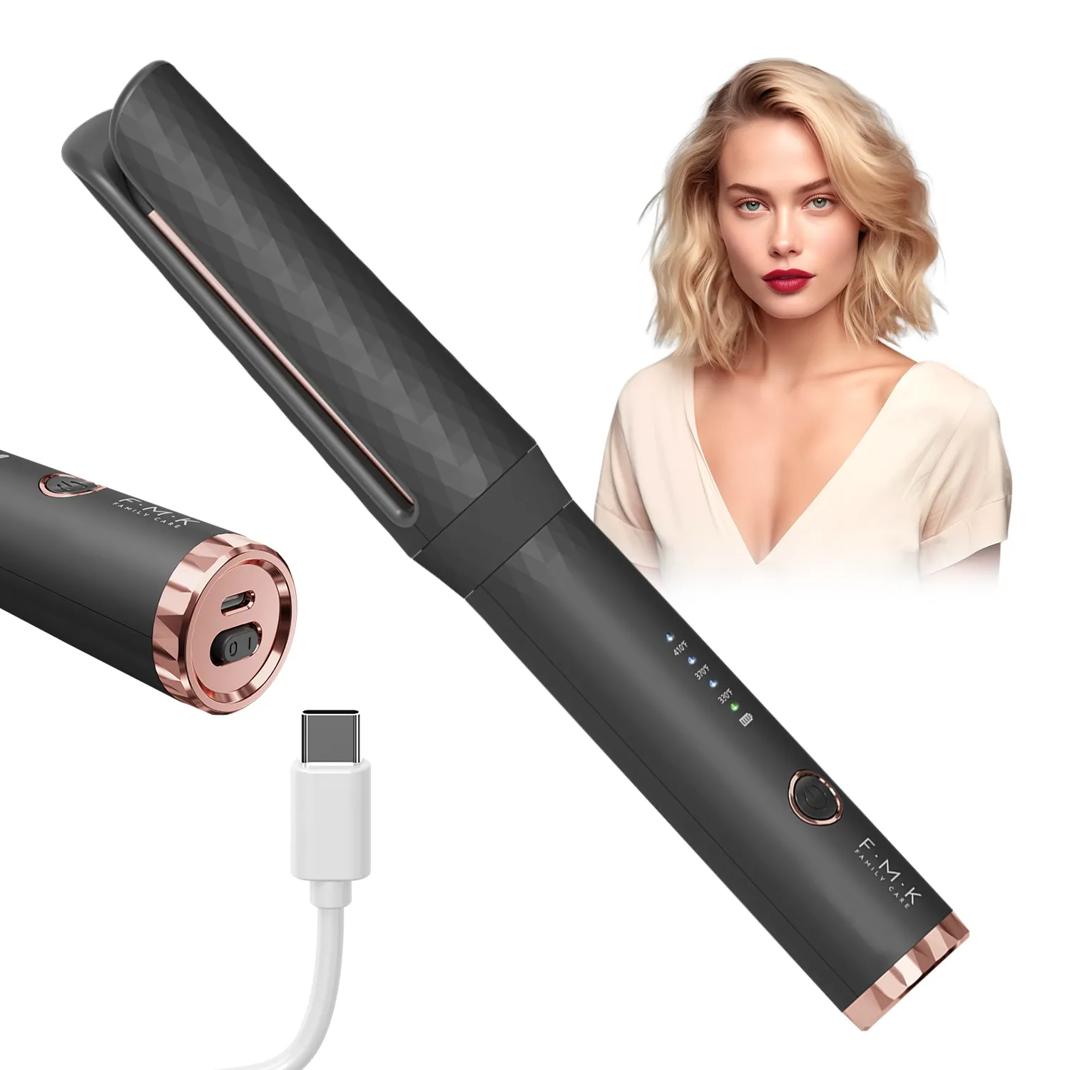 Professional Hair Curly Iron 410F USB Elétrico Portátil Curling Iron 3 luzes LED Hair Curler para Styling tool