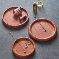 Plateau de vanité rond en marbre naturel, plateau organisateur de cosmétiques et de bijoux en pierre pour comptoir de salle de bain