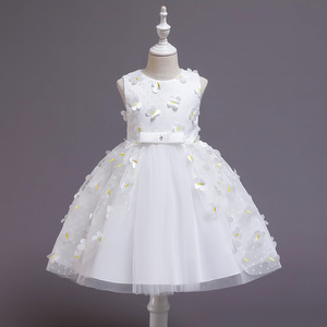Robe de demoiselle d'honneur pour filles, en Tulle bleu clair, ligne A, sans manches, col rond, robe de princesse avec fleurs, robe de soirée pour enfants - Product Image 5