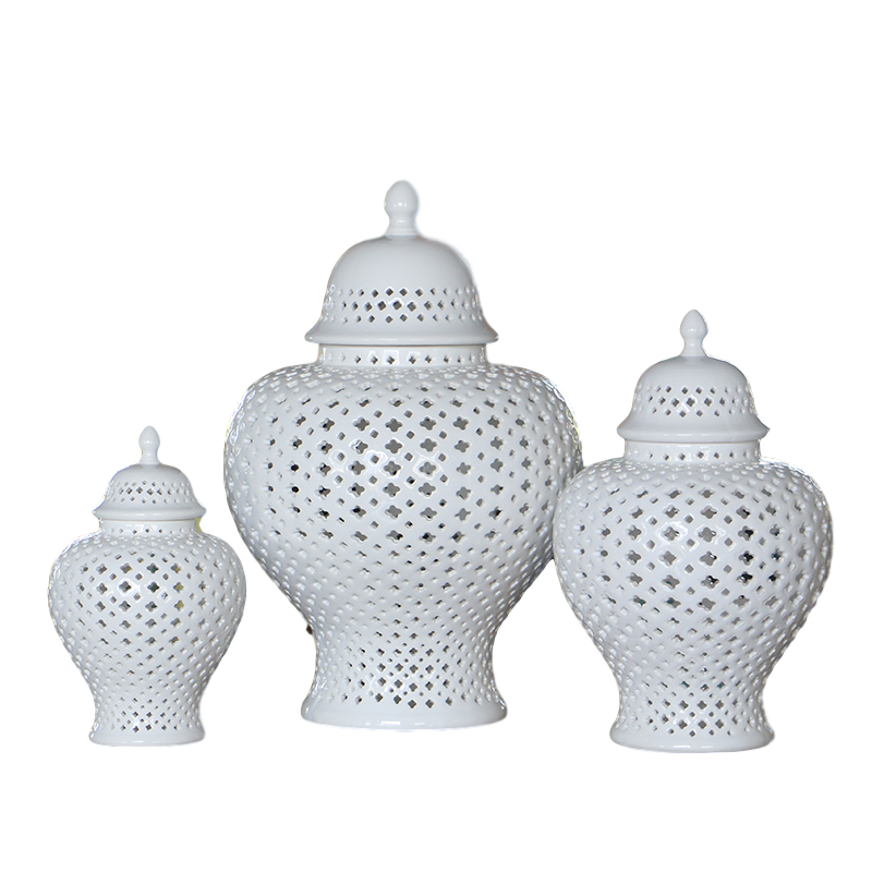 Набор из 3 предметов, китайская белая фарфоровая керамическая декоративная банка для имбиря, настольная лампа с крышкой