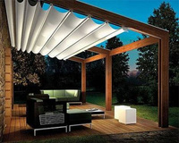 Auvent de fenêtre de toit en aluminium avec tissu PVC imperméable rétractable automatique, design de pergola extérieure avec éclairage LED