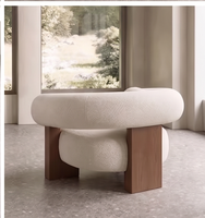 Fauteuil simple en tissu courbé et bois massif, style nordique de luxe, design minimaliste, pour la maison et l'hôtellerie
