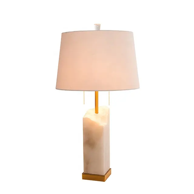 American simple creative section marble table led lamp white alabaster bedroom bedside fabric shade rechargeable table lamp