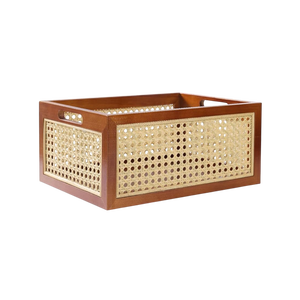 Handmade Wood Mix <b>Rattan</b> Eco-Friendly Multifunction <b>Storage</b> <b>Basket</b> Vintage Rectangle Hamper Organizing Kitchen Living Room - Product Image 1