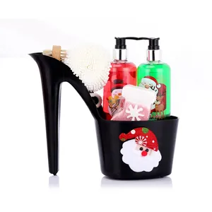 Hot selling merry christmas high heel design 110g bath fizzer 285ml shower gel bubble bath spa gift set with brush