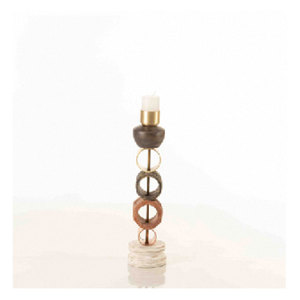 Geometric Carved Wooden Candle Holder with Elegant Brass Accents - Product Image 4