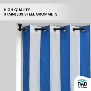 Stripe Outdoor Curtain 180 GSM Blue White HDPE Knitted Fabric with UV Resistant Breathable Weave for Stylish Patio Privacy - Product Image 3