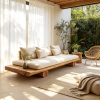 Nouveau canapé-lit carré trois places en pin de style chinois, mobilier en bois massif de style rustique pour balcon, gîtes, hôtels et usage domestique