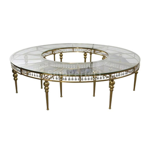 White Modern Luxury Tempered Glass Round Gold Legs Stainless Steel Wedding Event Banquet <b>Dinning</b> Table - Product Image 1