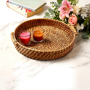 Rattan Serving Tray Handmade Woven Cane with Handles Portable Modern <b>Breakfast</b> Tea Coffee Snacks Dining Table Kitchen Home Decor - Product Image 2