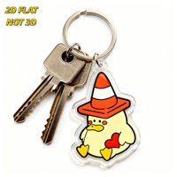 Porte-clés Canard Mignon dans un Cône de Signalisation, Design Poussin Tenant un Cœur, Pendentif en Acrylique Transparent avec Chaîne et Anneau Métallique pour Sacs ou Clés