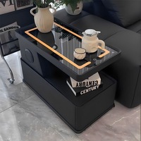 Table d'appoint de canapé moderne avec plateau en marbre et cadre en bois, meuble de rangement multifonctionnel minimaliste intelligent pour la maison
