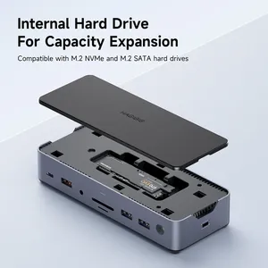 Hagibis USB C محطة لرسو السفن من النوع C إلى 8K DP HDMI متوافق مع شاشة ثلاثية <span class=keywords><strong>M</strong></span>.2 SSD PD3.0 RJ45 15 في 1 USB C HUB لأجهزة الكمبيوتر المحمولة - Product Image 3