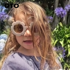 OTO-Lunettes de soleil tendance à fleurs pour enfants de 3 à 12 ans, lunettes rondes pour petites filles avec lunettes de soleil pour tout-petits Uv400 - Product Image 2