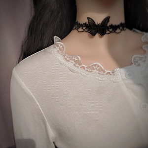 Japanische koreanische schwarze Spitze verstellbare Choker Samt Schmetterling Halskette Trendy Stoff Accessoires für Frauen für Party oder Geschenk - Product Image 6