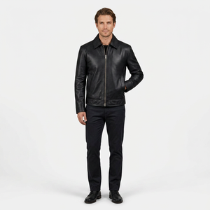 Unisex Black Genuine Cow Leather Waterproof Windproof Bomber <b>Jacket</b> Turn-down Collar Digital Printing Classic Zip Casual - Product Image 1