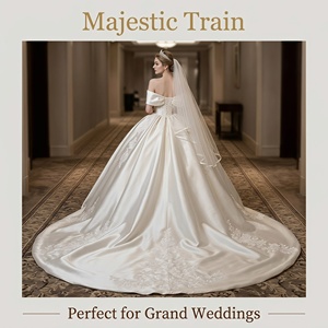 <span class=keywords><strong>Robe</strong></span> <span class=keywords><strong>de</strong></span> mariée vintage style palais en satin ivoire à épaules dénudées avec appliques en dentelle et longue traîne <span class=keywords><strong>pour</strong></span> <span class=keywords><strong>cérémonie</strong></span> <span class=keywords><strong>de</strong></span> <span class=keywords><strong>mariage</strong></span> - Product Image 3