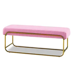 Fashion home furniture long ottoman bench pouf stool ottoman chairs couch golden chrome frame