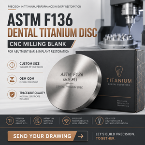 Disco de titanio dental ASTM F136 Gr5 ELI para fresado CNC, para barra de pilar y restauración de implantes - Product Image 1