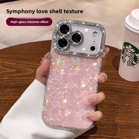 Étui de téléphone en acrylique luxueux gravé au laser et incrusté de diamants pour iPhone 17 Pro Max, motif en forme de cœur, protection intégrale de l'objectif