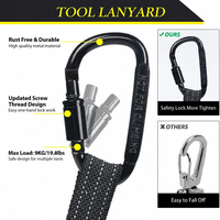 Cordon de sécurité rétractable en aluminium avec mousqueton à vis et boucle réglable pour outils à main et outils électriques