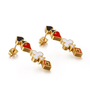 Wholesale 316L Stainless Steel 14k 18k Pvd Gold Plated Zircon High Quality Jewelry Fashion Stud <b>Playing</b> <b>Card</b> Earrings for Women - Product Image 4