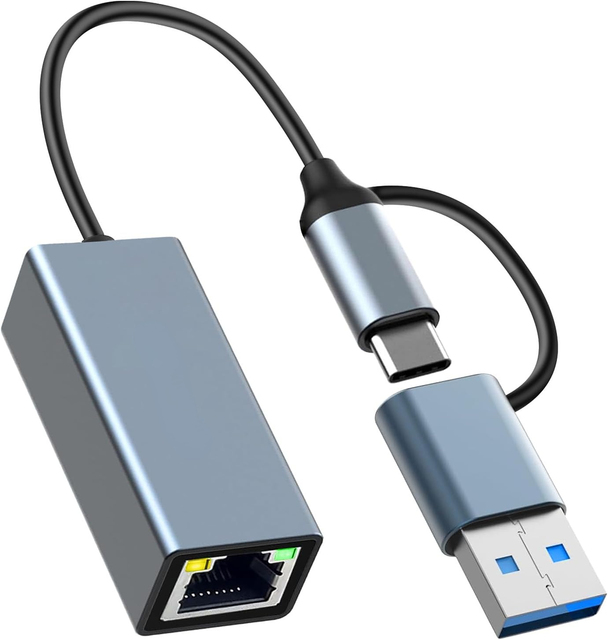 Aluminum 2 in 1 USB-A Type-C Adapter 10/100/1000Mbps USB3.0 USB 3.1 Type-C to RJ45 Gigabit Ethernet Lan Network Card Adapter