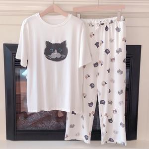 Stile giapponese gelato Cartoon gatto e coniglio <span class=keywords><strong>pigiama</strong></span> estate da <span class=keywords><strong>donna</strong></span> a maniche corte pantaloni lunghi Modal cotone Casual per la casa - Product Image 3