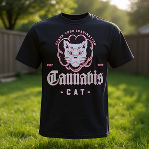 Camiseta Cannabis Cat negra con estampado Puff, camiseta para amantes del cannabis - Product Image 3