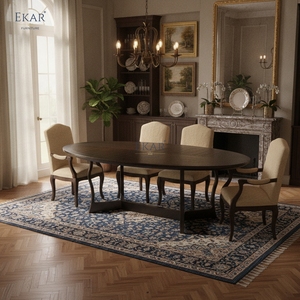 Table à manger <span class=keywords><strong>de</strong></span> luxe italienne moderne, plateau rond en placage <span class=keywords><strong>de</strong></span> bois, bureau <span class=keywords><strong>de</strong></span> cuisine avec pieds en métal sculptés pour projet <span class=keywords><strong>de</strong></span> villa - Product Image 4