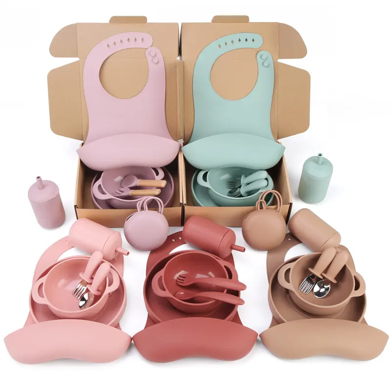 Anpassbare sichere BPA Free Kinder Baby Bowl Platte Silikon Bowl Platte Silikon Baby Feeding Set