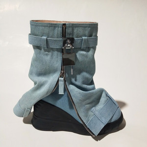 Fashion 2025 New Autumn Women Botas Round Toe Mid Calf Denim Thick Bottom Mujer Brand Platform <b>Boots</b> - Product Image 2