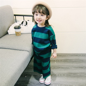 Korea Kids Wear Sweet Girl Green Collar T-Shirt and Wholesale Girls Ruffle <b>Pants</b> Sets for Autumn Decoration - Product Image 3