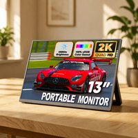 Moniteur de jeu portable 13 pouces 2K IPS avec support réglable, Type-C, haut-parleur intégré, 60Hz, écran externe pour ordinateur portable PC