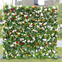 Mur de fleurs artificielles en feuillage vert luxuriant, mélange de roses en soie rouges, blanches et oranges, panneau mural pour mariage, événement, restaurant, boutique, décoration