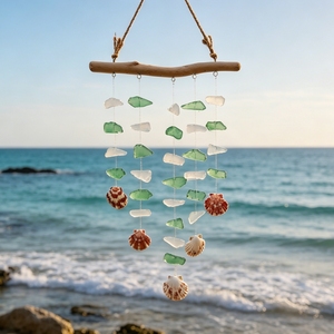 Decoración Colgante de Madera Flotante y Vidrio Marino, Estilo Bohemio Moderno Minimalista, Irregular, con Acabado Arenado, Hecha a Mano, para Dropshipping - Product Image 1