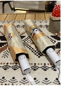 Paraguas Plegable con Dibujos Animados, Diseño Personalizado de Hamburguesa y Perro, Protección UV contra la Lluvia y el Sol, Totalmente Automático, de 3 Pliegues, para Estudiantes - Product Image 1