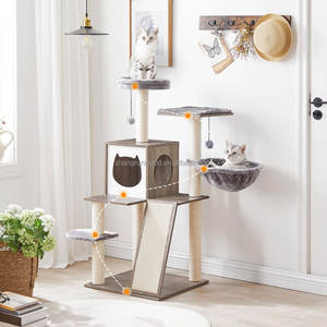 Arbre à <span class=keywords><strong>chat</strong></span> en bois massif réglable en hauteur, du sol au plafond, structure en bois pour grimper, emballé en carton - Product Image 3