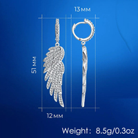 Boucles d'oreilles créoles en argent sterling 925, motif aile d'ange, serties de zircons taille brillant, plaqué rhodium, design minimaliste