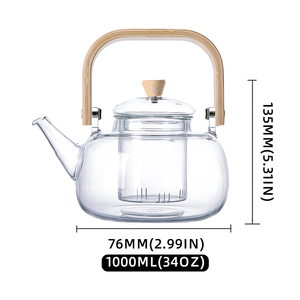 กาน้ำชาแก้วบอโรซิลิเกตทรงสูงทำด้วยมือพร้อมที่จับไม้1ชิ้น1000มล. <span class=keywords><strong>แฟ</strong></span>ชั่นทันสมัย - Product Image 3