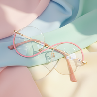 Monture de lunettes ronde sans monture en métal tendance, multicolores, rose, anti-lumière bleue, monture optique pour ordinateur pour femmes, verres PC