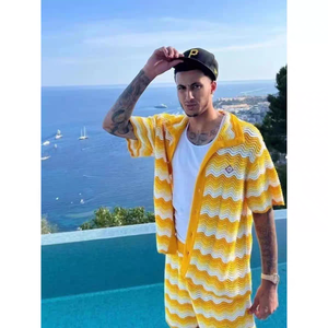 Maglione a maniche corte con Logo personalizzato Cardigan 100% maglieria in <span class=keywords><strong>cotone</strong></span> traforato per maglione lavorato a maglia primavera estate - Product Image 6