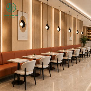 Muebles Comerciales para Cafetería, Restaurante o Bar, con Mesa de Mármol Personalizada, Sillas Tapizadas en Tela, Estilo Moderno, Grupo Ron - Product Image 2