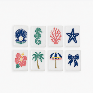 Ensemble de Mahjong Américain de Luxe Personnalisé Thème Côtier, 160 Tuiles, 1 Couche, Acrylique Blanc Gravé et Peint à la Main, Thème Plage, Vente en Gros OEM - Product Image 1