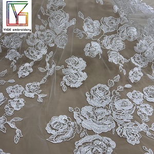 Lusso <span class=keywords><strong>bianco</strong></span> tessuto di pizzo con paillettes da sposa francese da sposa <span class=keywords><strong>Tulle</strong></span> con paillettes ricamo fiore tessuto di pizzo - Product Image 2