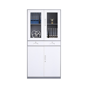 Archivador de Bordes Delgados de 4 Niveles con Doble Puerta y Cerradura, Mueble de Almacenamiento para Oficina, Diseño de Puerta de Vidrio con Recubrimiento en Color Gris Blanco - Product Image 3