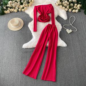 TPY0 Vente en gros Automne Casual Ensemble 2 pièces en tissu tissé uni, haut et pantalon de jogging mi-long, tissu peigné, ensembles pour femmes - Product Image 5